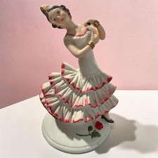 •  Vintage UCGC Porcelain Flamenco Dancer Figurine White Red Ruffle Dress Taiwan picture
