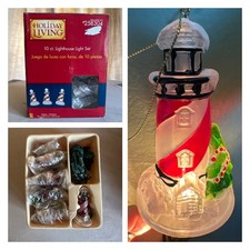 Nautical Frosted Christmas Lighthouse Ornament 10Ct String Lights NEW Tested picture