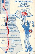 Vintage 1965 International Parks Highway US 85 Map Postcard ArtTyrok picture