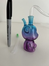 Blue Purple Glass Tobacco Pipe Curved Mouthpiece Collectible Smoking Accessory picture