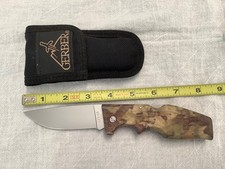 Vintage GERBER 600 Magnum LST Camo Folding Hunting Knife USA Nylon Sheath picture