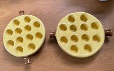 2 RARE Modele Depose VTG 12 Escargot Dishes Made in France Yellow Brown Rustic picture