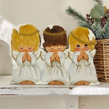 VTG Hand Painted Little Girl Bashful Snowy Angel Wood Cutout Standing Figure 11
