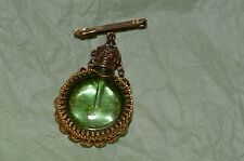 Antique Filigree perfume bottle gold filigree with green stone top & glass picture