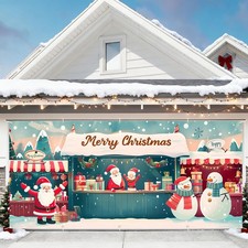 7 x 16 Ft Christmas Garage Door Cover Outdoor Decorations Santa Snowman Design picture