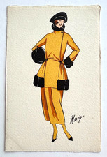 Lovely Vintage Paris Fashion Postcard w/ Woman in Gold & Black - Unused* picture