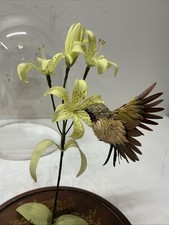 Master Artisan Naturalistic Hummingbird Under Glass Dome Artist Signed 1982 picture