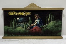 Vintage Velvet God Bless Our Home Religious Jesus Painting 24” X 11” picture