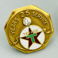 Vintage Texaco 25 Year Service Pin 14K Gold Robbins Clear Stone Screw Back Oil picture