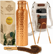 Taluka 100% Real Pure Copper Water Bottle For Drinking 34 OZ Hammered Ayurveda C picture