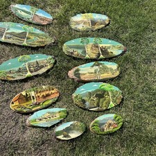 11 Lot Vintage Hand Painted Wood Bark SLAB 3-D Pictures Made In Germany picture