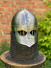 14GA SCA Vendel Medieval Viking Helmet Knight With Chainmail Helmet Viking Brass picture