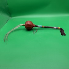 Native American Dancing Gourd Rattle With Horse Hair Beaded Peyote, 14” picture