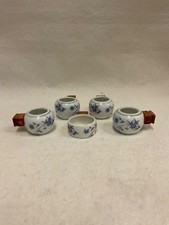 Vtg. A Set 5 pcs Chinese Porcelain Floral Bird Feeder Vassel picture
