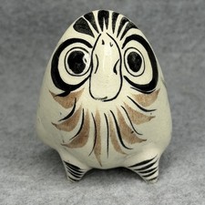 Tonala Owl Figurine Mexican Hand Painted Folk Art Pottery Vintage White Floral picture