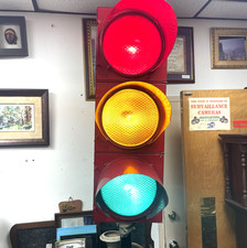 Vintage Kopp Glass Red Cast Housing Three-Lens Traffic Signal, Works picture