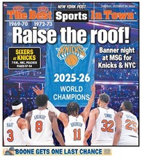 RAISE THE ROOF KNICKS BANNER NIGHT AT MSG NBA CHAMPIONS NY POST 10/20/26 picture
