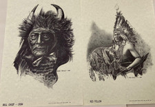 VTG Bob Dale Western TWO PRINTS-Native American Bull Chief Crow- Red Fellow-Gift picture