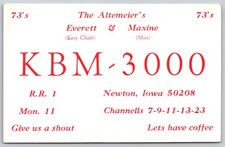 Vintage KBM-3000 CB Radio QSL Postcard - Newton Iowa - Altemeier's B108 picture