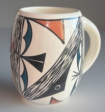 VTG 1990 Signed Tigua Pueblo Native American Art Pottery Mug Irene H Rare 4.75” picture