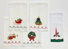 LILLIAN VERNON Christmas Applique Guest Towels (5) White Cotton ~ 1984/1995 picture