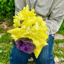 7.6LB Large Natural Sulfur & Amethyst Quartz Crystal Cluster Raw Mineral Healing picture