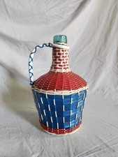 Vintage Viresa Demijohn Wine Bottle Scoubidou Woven Plastic Wicker Jug 1L 1960s picture