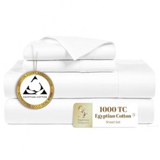 SUPREME ELEGANCE 1000TC 100% Certified Egyptian Cotton Queen Sheet Set White picture