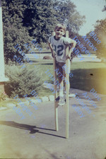 1968 35mm Slide Boy Walking on Homemade Stilts #8785 picture