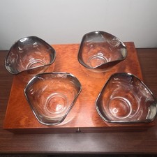 Set of 4 Vintage MCM Dorothy Thorpe Style Silver Fade Glass Triangular Bowls picture