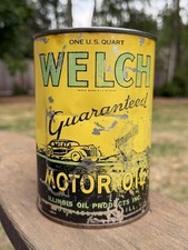Scarce 1946 Welch Guranteed Motor Oil Full Quart Can Rock Island, IL picture