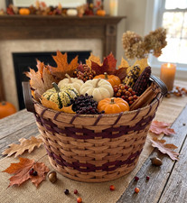 Amish Pail Autumn Harvest Storage Gingerich Style Basket With Leather Handles picture