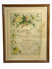 Antique 1924 Marriage Certificate Framed, Meyer & Brother 1904 Chromolithograph picture