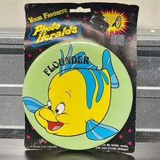 Vintage 1988 Disney Flounder Little Mermaid Photo Herald Pinback Button NOS Pin picture