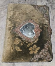 Antique Victorian Celluloid Photo Album With Velvet  Green Cover picture