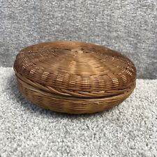 Vintage Round Hand Woven Wicker Sewing Storage Basket Lid picture