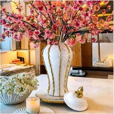 Ginger Jar, White Gold Ceramic Vase Large Handmade Porcelain Vases with Lid, Whi picture