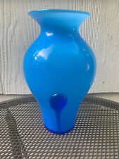 Vintage Murano Empoli Blue Cased Art Glass Vase w/Applied Cobalt Decoration   picture