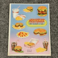 Vintage 1984 Hallmark Arnold's Drive-In Scented Sticker Sheet Burgers & Fries picture