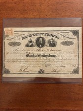 Civil War Period Bank Of Gettysburg Stock Certificate Dated 1864 picture