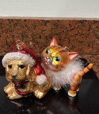 Adorable Christmas Holiday Ornaments Dog & Cat Decked Out Nice Condition picture