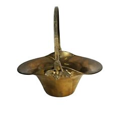 Vintage Solid Brass Basket with Hingde Handle Made in India Orig Stickers 4.5