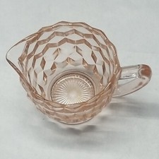 Vintage Jeannette Glass Pink Depression Cube / Cubist Creamer 5 oz. picture