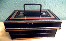 VINTAGE 1930'S ENGLISH MAKE TIN, HANDLED GOLD & BLACK LOCKBOX picture