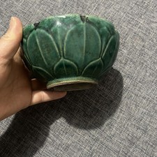 Green Glaze Lotus Bowl Antique Style Porcelain Vintage Chinese Collectible Ware picture