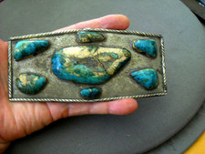 HUGE Native American Navajo Boulder Turquoise Cluster Silver Tone Belt Buckle 6