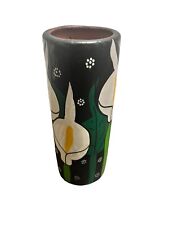 Vintage Mexican Clay Pottery Vase Calla Lillys Hand Painted Design picture