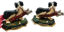 Set Of 2 Cast Door Stop/Book Ends Black And White Dog with Golf Clubs Caddie picture