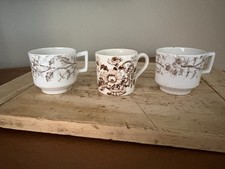 3 ATQ Ironstone Brown Transferware Demitasse Cups - 1 Royal Crownford 2 Unmarked picture