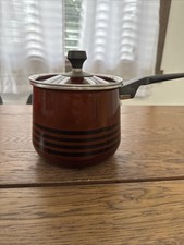 Vintage West Bend Scandia Brown Black Enamel 2 Quart Sauce Pan with Lid MCM Nice picture